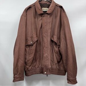 Vintage St. John's Bay Men's Brown bomber leather 3xlt Jacket distressed grunge